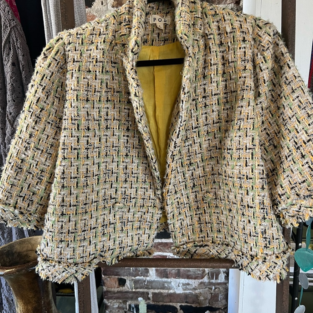 POL Women's Yellow and Cream Tweed Blazer